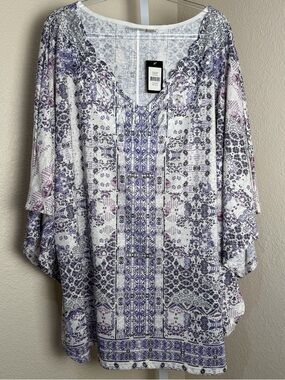 Avenue NWT 30/32 4X Batwing Vneck CutOut Peasant Floral Tunic Top Blouse